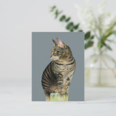 "The Lookout" Tabby Cat on Wood Post Illustration Postkarte (Stehend Vorderseite)