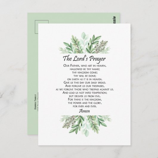 The Lord's Prayer with Greenery ~ Matthew 6:9-13 Postkarte (Vorne/Hinten)