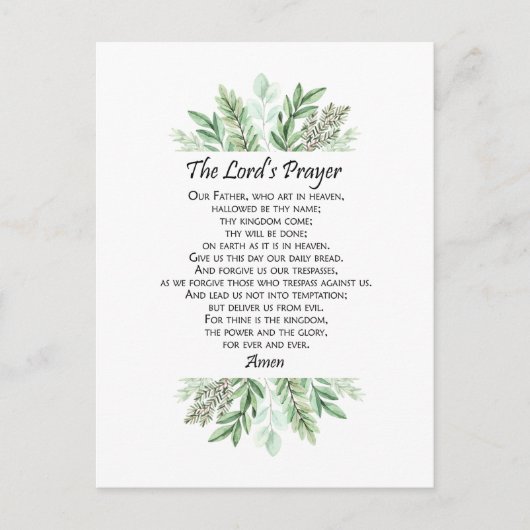 The Lord's Prayer with Greenery ~ Matthew 6:9-13 Postkarte (Vorderseite)