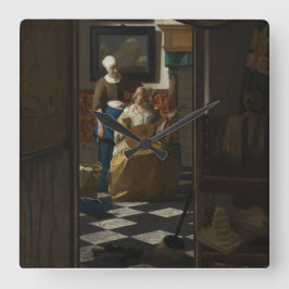 The Love Letter by Johannes Vermeer Quadratische Wanduhr