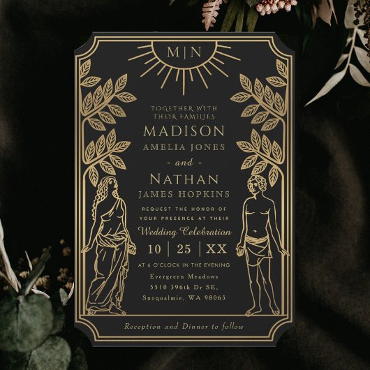 The Lovers Mystical Black Gold Tarot Card Wedding Einladung