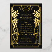 The Lovers Mystical Black Gold Tarot Card Wedding Folieneinladung (Vorderseite)