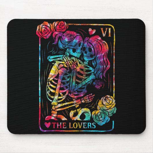 The Lovers Tarot Card Gothic Occult Kissing Skelet Mousepad (Vorne)