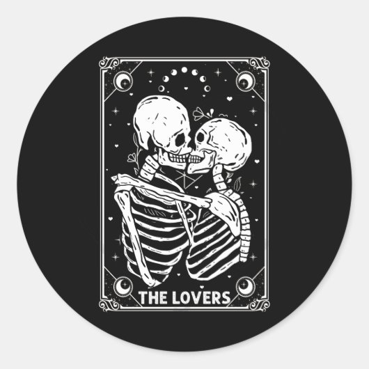 The Lovers Tarot Card Skelett Valentine Gothic Ha Runder Aufkleber (Vorderseite)