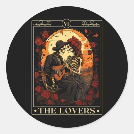 The Lovers Tarot Card Skelett Valentine Gothic Ha Runder Aufkleber (Vorderseite)