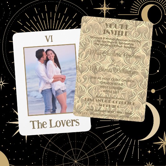 The Lovers Tarot Gold Foto Hochzeit Einladung