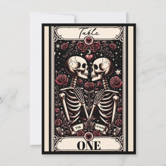 THE LOVERS Tarot Skeleton Liebe Rose Tischnummer (Vorderseite)