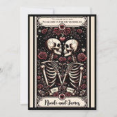 THE LOVERS Tarot Skeleton Liebe Rote Rosen Hochzei Einladung (Vorderseite)