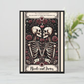 THE LOVERS Tarot Skeleton Liebe Rote Rosen Hochzei Einladung (Stehend Vorderseite)