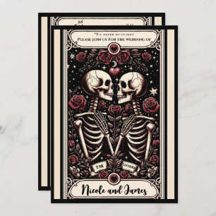 THE LOVERS Tarot Skeleton Liebe Rote Rosen Hochzei Einladung