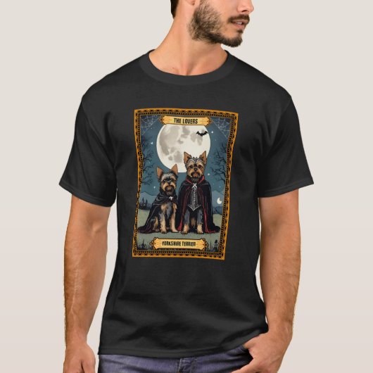 The Lovers Yorkshire Terrier Halloween Tarot Card T-Shirt (Vorderseite)