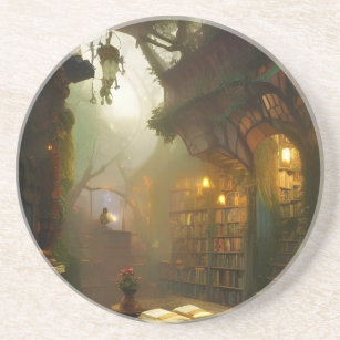 The Magical Bookstore Fantasy Art   Getränkeuntersetzer