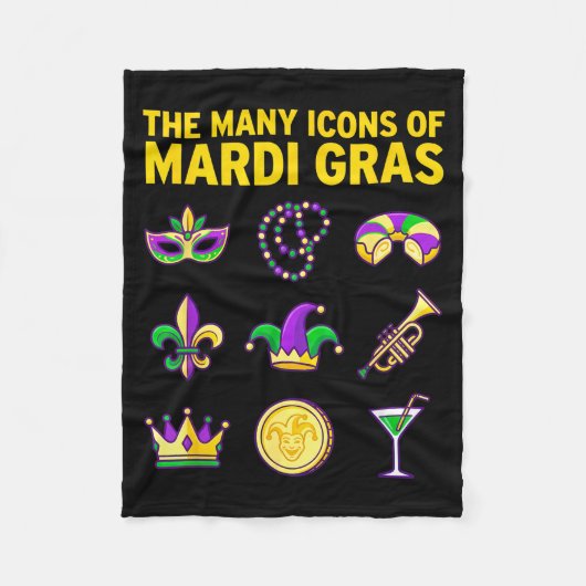 The Many Icons Of Mardi Gras Purple Green Graphic  Fleecedecke (Vorderseite)