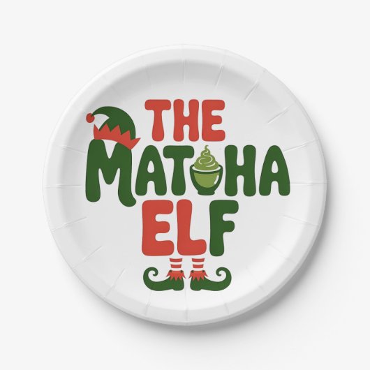 The Matcha Elf Funny Christmas Matcha Drink Pappteller (Vorderseite)