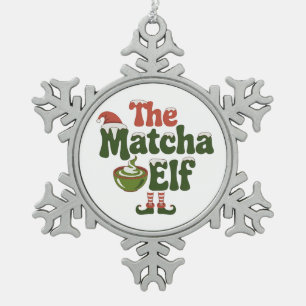 The Matcha Elf Magical Christmas Drink Schneeflocken Zinn-Ornament
