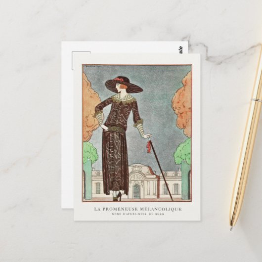 The Melancholy Walker von George Barbier Postkarte (Vorderseite/Rückseite Beispiel)