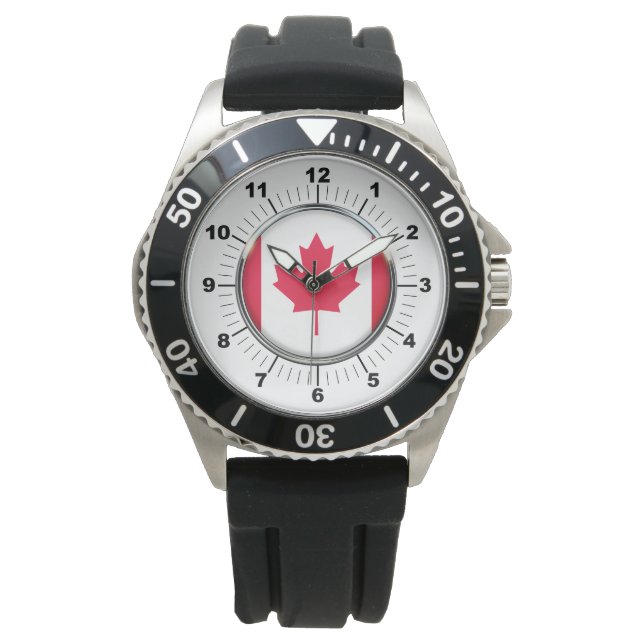 The Men's Canada Flag Crown Black Rubber Strap Wat Armbanduhr (Vorderseite)