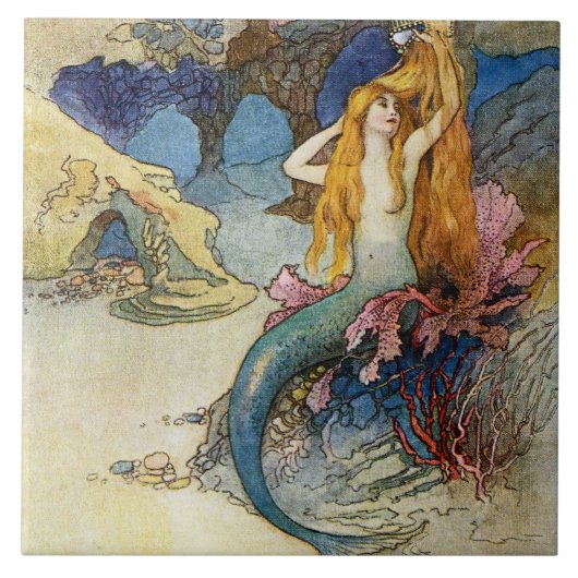 "The Mermaid" von Warwick Goble Fliese (Vorderseite)