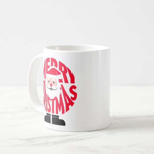 The "MERRY CHRISTMAS" Santa Word Art Mug Kaffeetasse (Vorderseite Links)