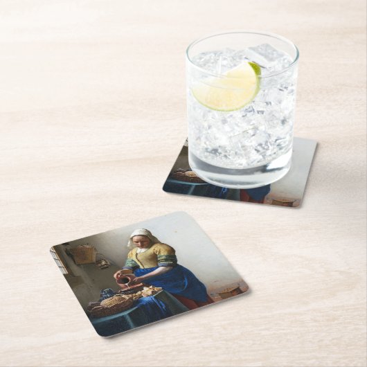 The Milkmaid, Johannes Vermeer, 1657-1658 Rechteckiger Pappuntersetzer (Vor Ort)