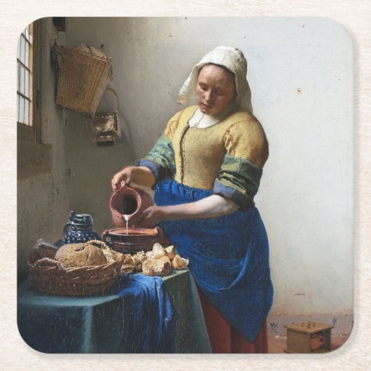 The Milkmaid, Johannes Vermeer, 1657-1658 Rechteckiger Pappuntersetzer (Vorderseite)