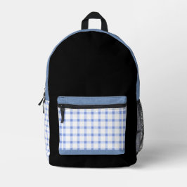 The Modern Classic — Blue & White Gingham Bedruckter Rucksack