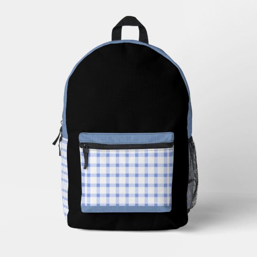 The Modern Classic — Blue & White Gingham Bedruckter Rucksack (Vorderseite)