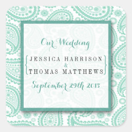The Modern Paisley Wedding Collection - Green Quadratischer Aufkleber