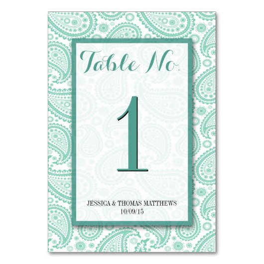 The Modern Paisley Wedding Collection - Green Tischnummer (Vorderseite)