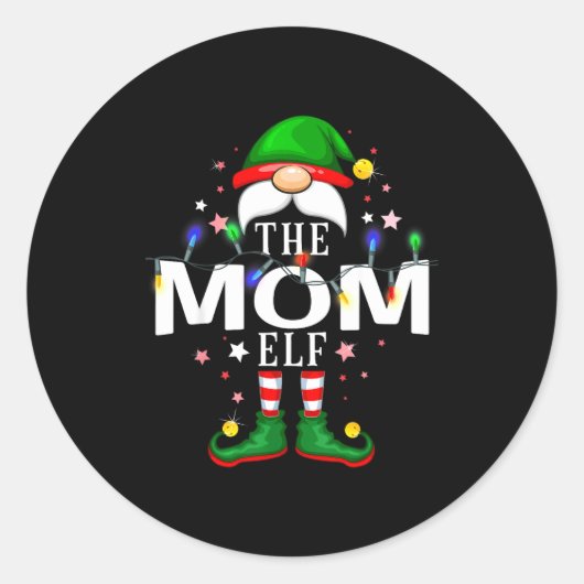 The Mom Elf Christmas Family Pajama Party Runder Aufkleber (Vorderseite)