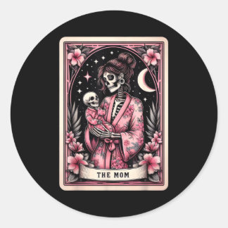 The mom tarot card skeleton mama coffee happyThe m Runder Aufkleber