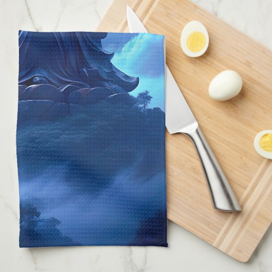 The Moon’s Blessing Over the Celestial Statue Geschirrtuch (Viertel Falte)