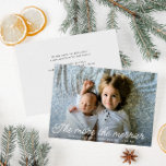 the more the merrier birth announcement card ankündigung<br><div class="desc">Holiday birth announcement card,  white script design with a lovely newborn baby photo,  the image and text detail of this card can be personalized.</div>