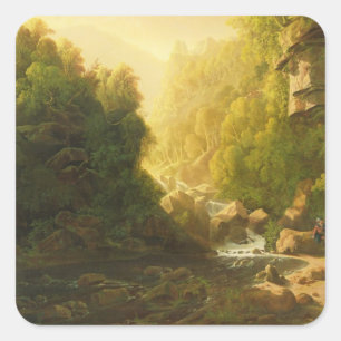 The Mountain Torrent, c.1820-30 (Öl auf Leinwand) Quadratischer Aufkleber