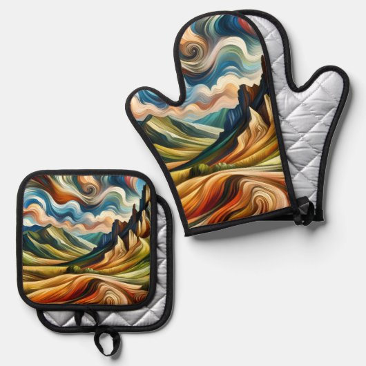 The Mountains   Ofenhandschuh & Topflappen-Set (Vorderseite/Rückseite)