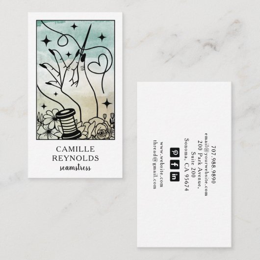 The Mystical Seamstress Tailor Tarot Business Card Visitenkarte (Vorne/Hinten)