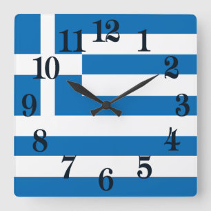The National flag of Greece Quadratische Wanduhr