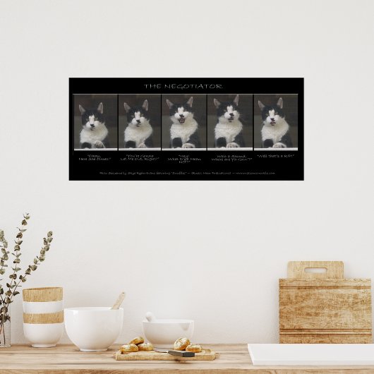 "THE NEGOTIATOR" Funny Cat Foto Sequence Poster (Küche)