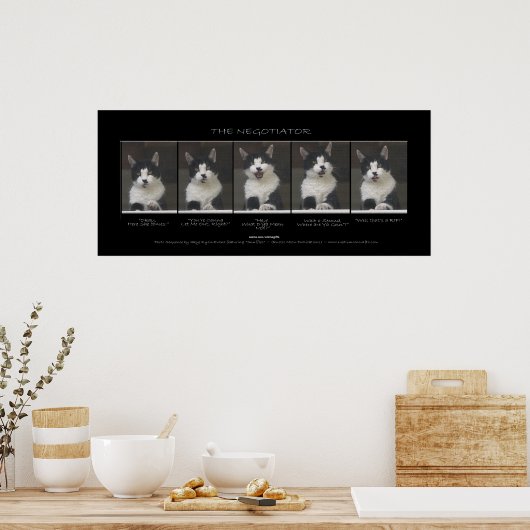 "THE NEGOTIATOR" Funny Pet Chat Print Poster (Küche)
