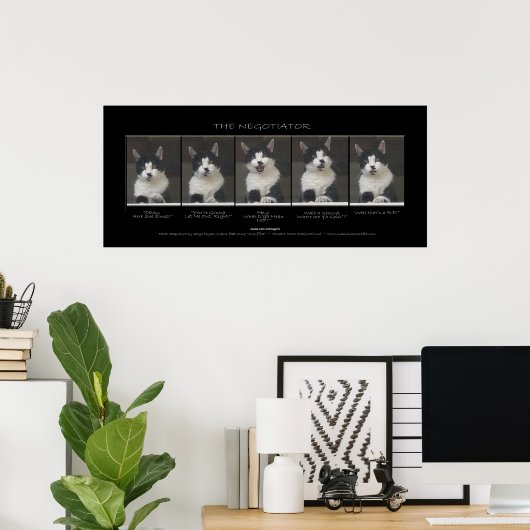 "THE NEGOTIATOR" Funny Pet Chat Print Poster (Heimbüro)