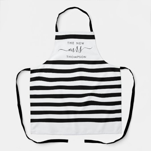 The New Mrs Bride Elegant Modern Stripes Script Schürze (Vorderseite)