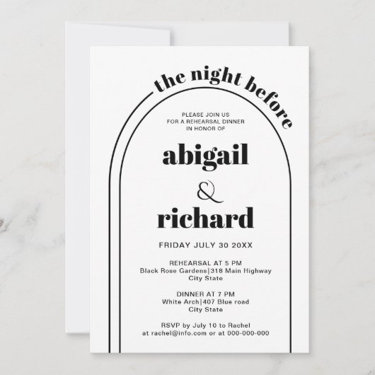 The Night Before arch Hochzeit Probe Dinner Einladung (Vorderseite)