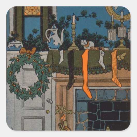 The Night Before Christmas by Denlow, 1903 (Farbe Quadratischer Aufkleber (Vorderseite)