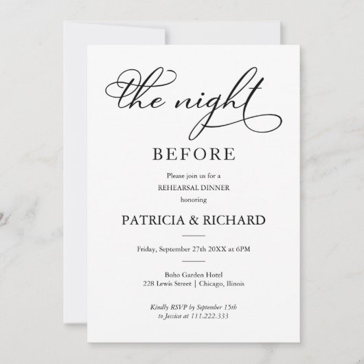 The Night Before Elegante Script Probe Dinner Einladung (Vorderseite)
