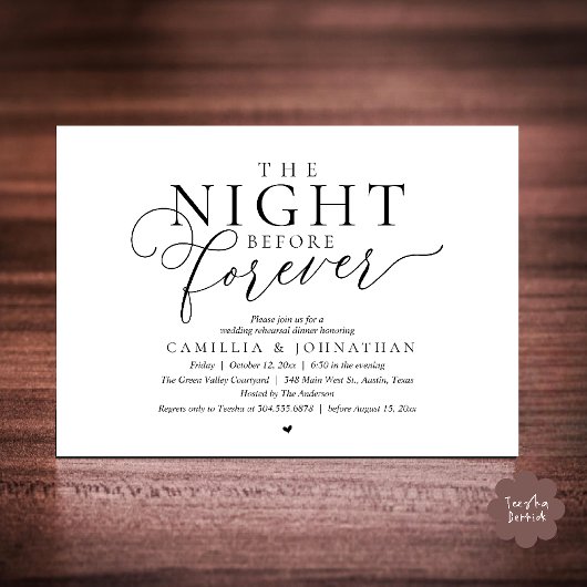 „The Night Before Forever“ Moderne Probe-Dinnerpar Einladung