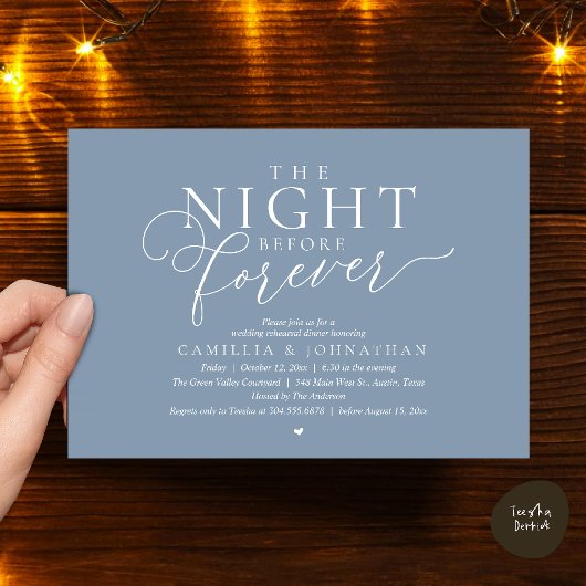 „The Night Before Forever“ Moderne Probe-Dinnerpar Einladung
