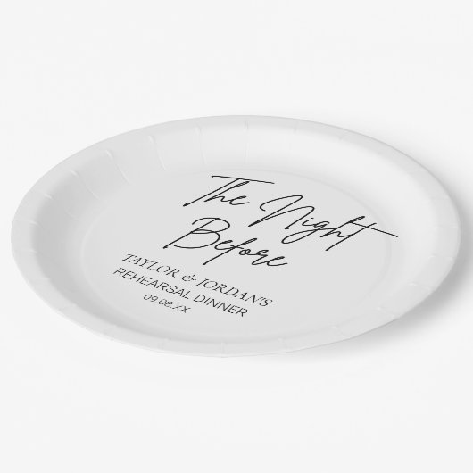 The Night Before Minimalist Rehearsal Dinner Pappteller (Schrägansicht)