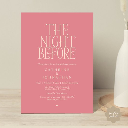 "The Night Before" Probedinner Dusty Rose Einladung