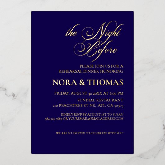 The Night Before Rehearsal Dinner Invitation blue Folieneinladung (Vorderseite)