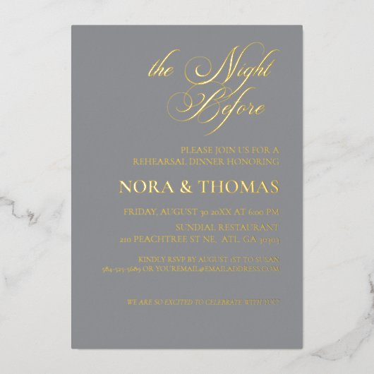 The Night Before Rehearsal Dinner Invitation Grey Folieneinladung (Vorderseite)